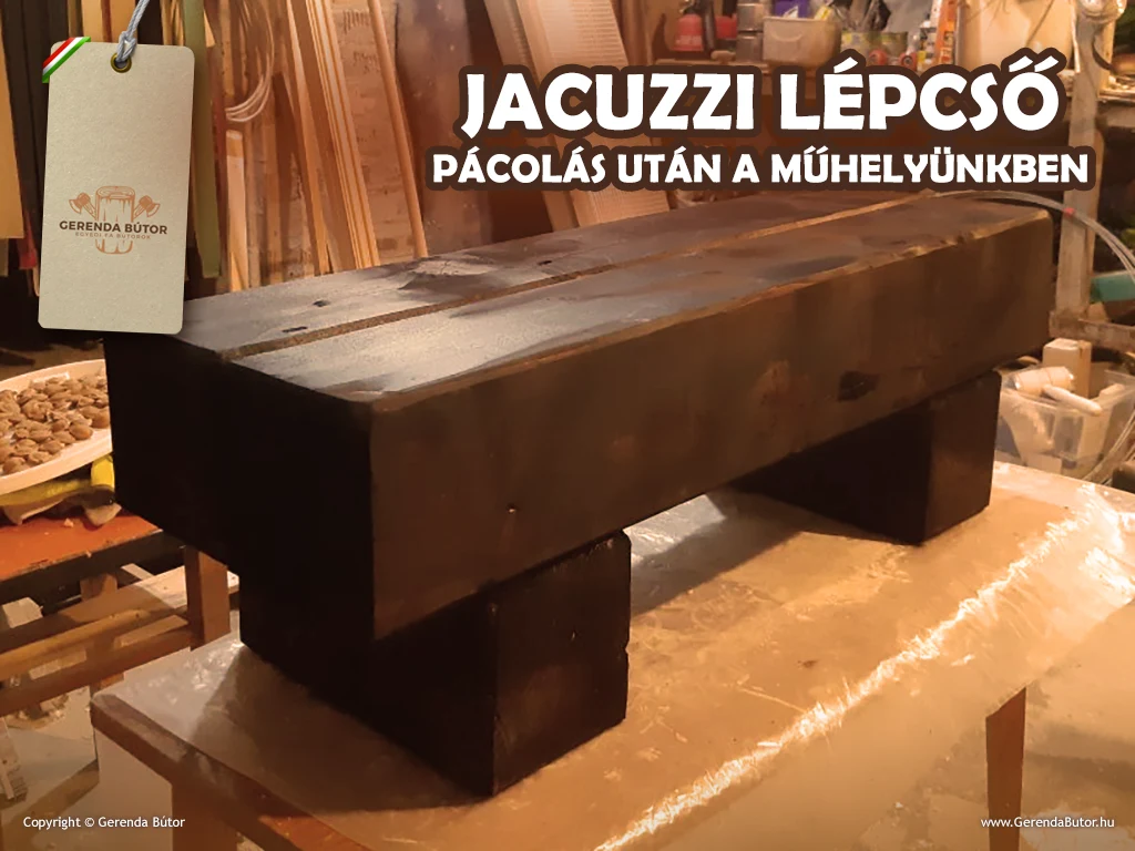 jacuzzi lépcső pácolás után asztalos műhelyünkben