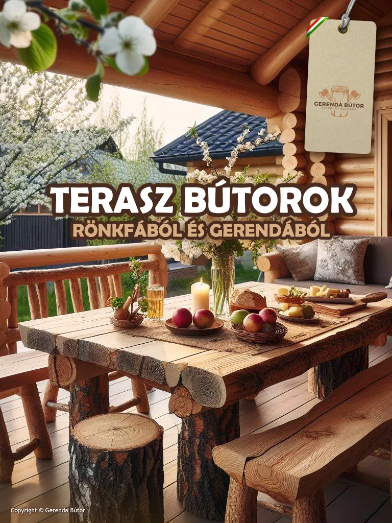 terasz bútorok rönkfából és gerendából