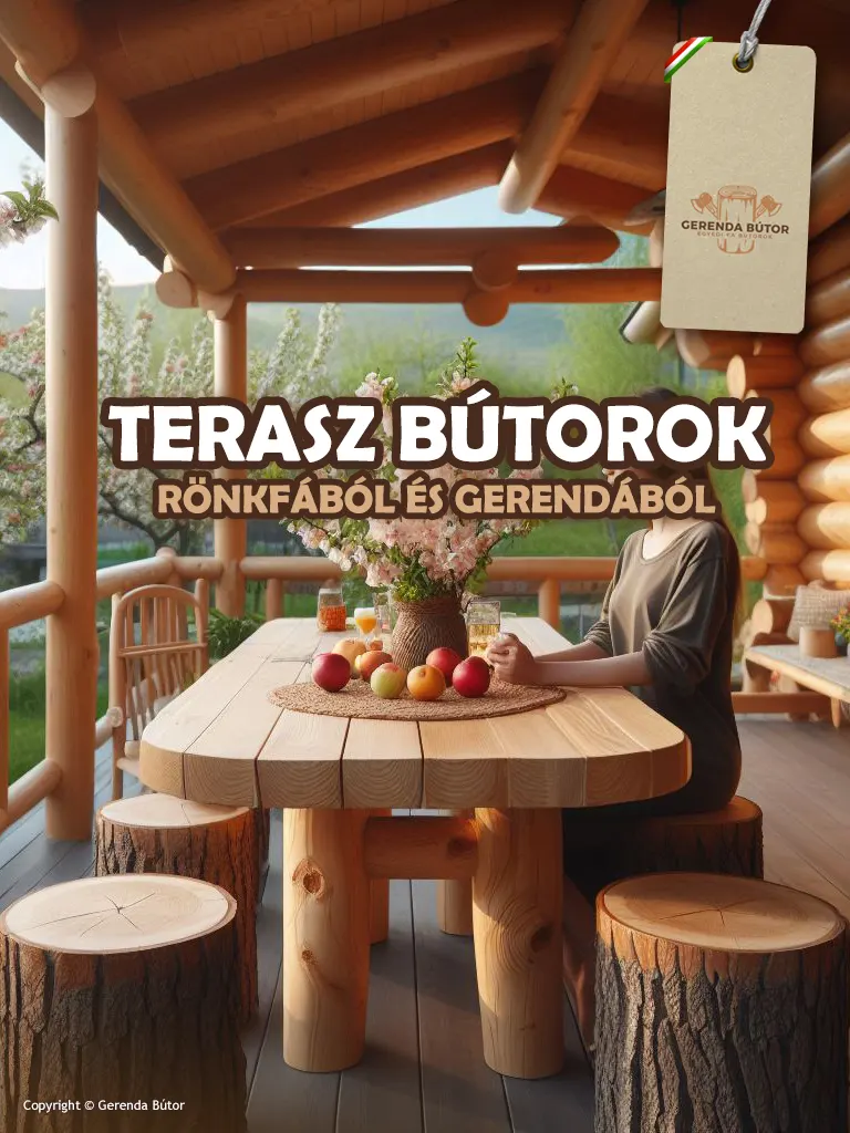 terasz bútorok rönkfából és gerendából