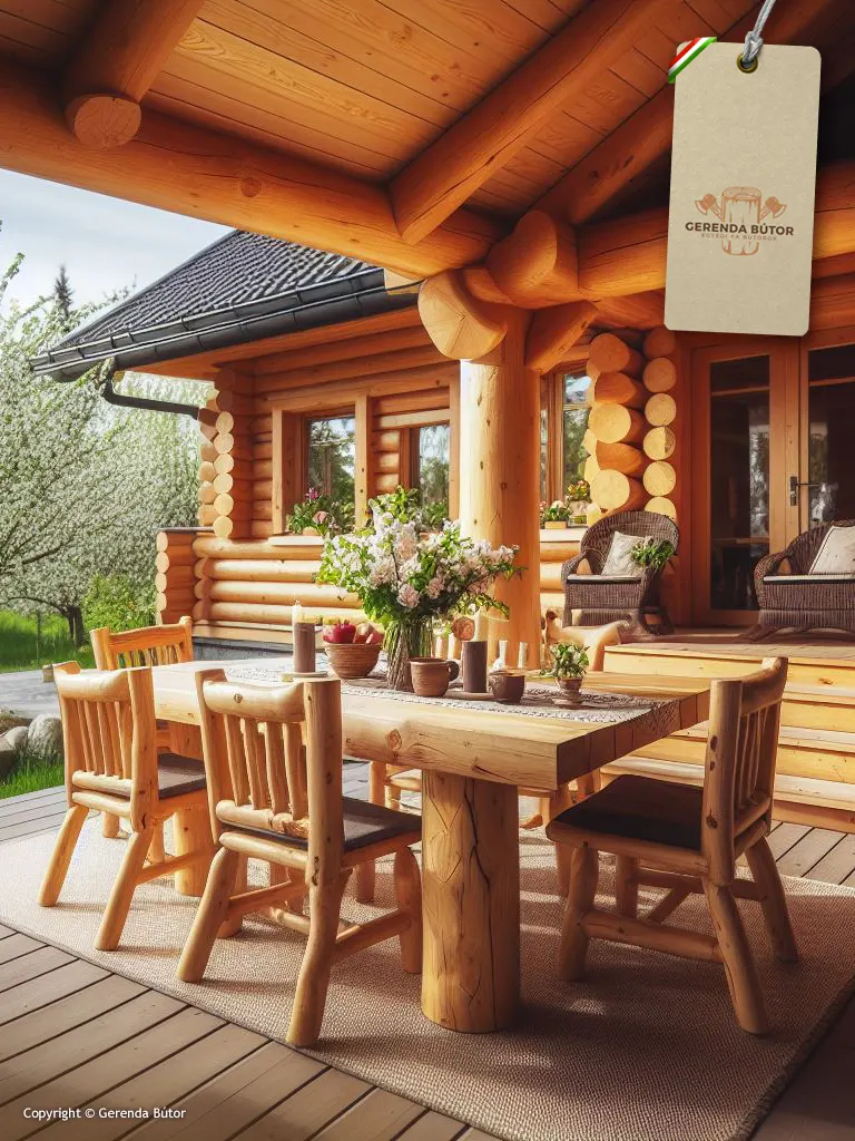 terasz bútorok rönkfából és gerendából