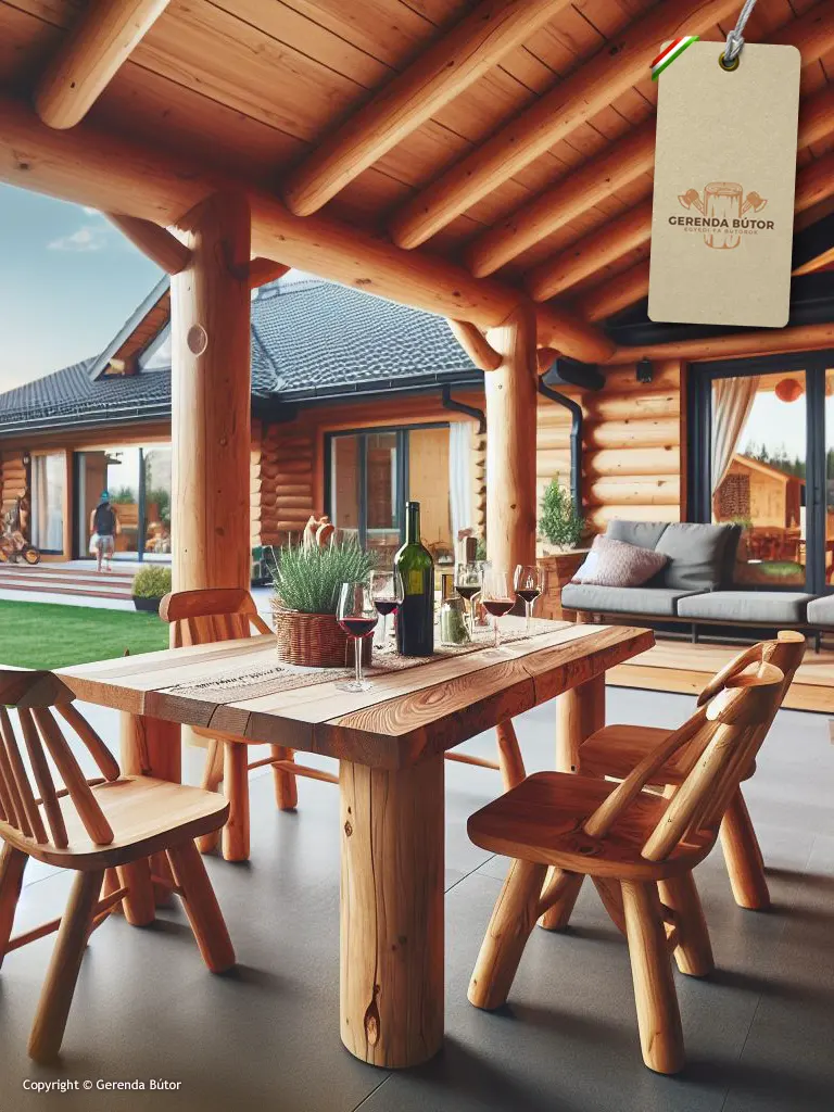 terasz bútorok rönkfából és gerendából